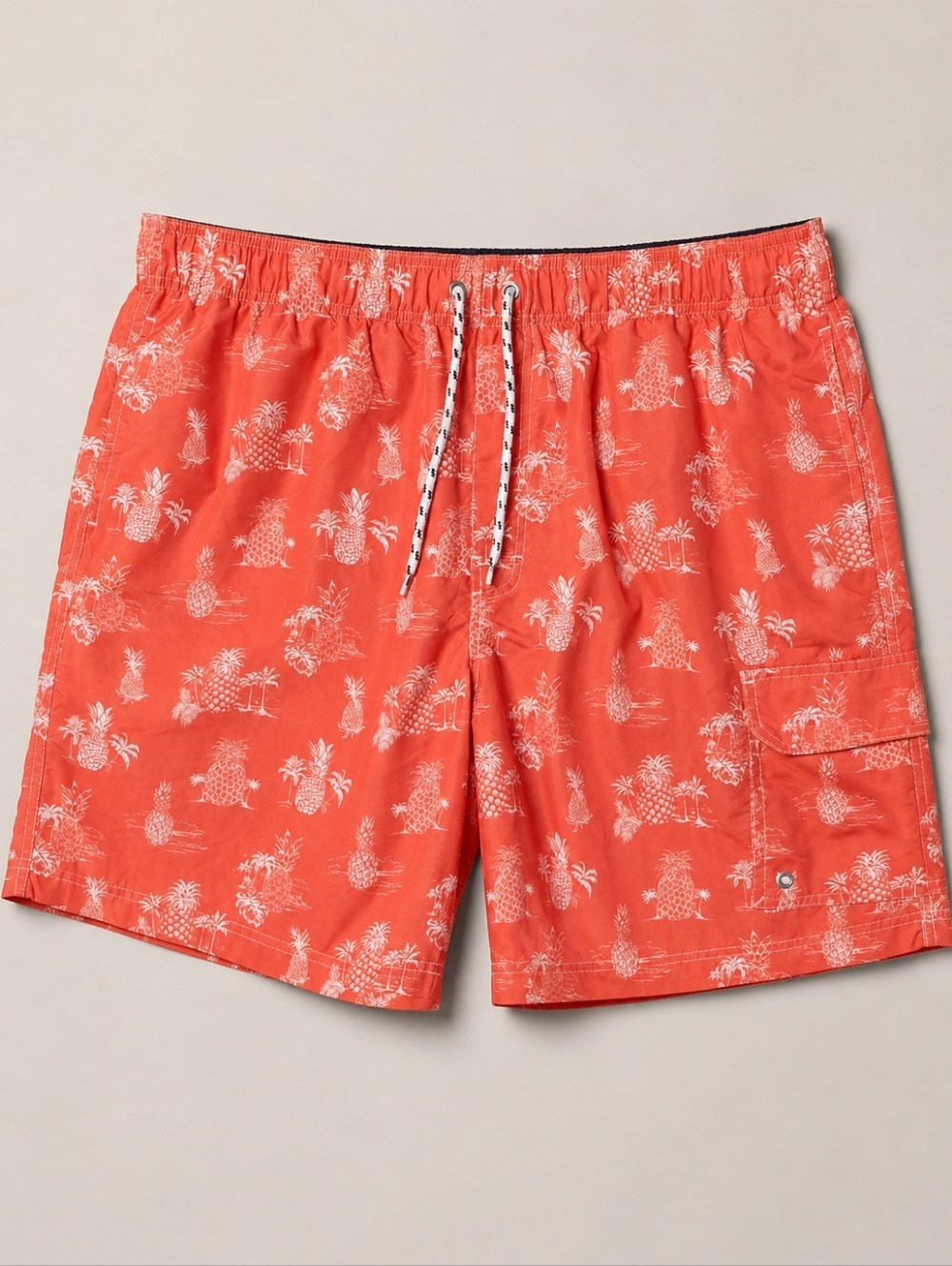 Croft & Barrow Mens Orange Pineapple Print Swim Trunks XL Beach Tropical Hawaiia